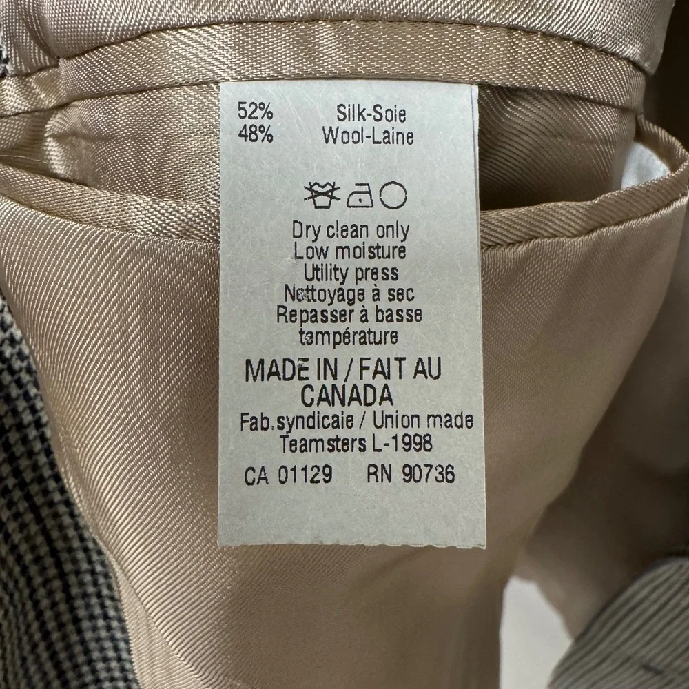 Lauren Ralph Lauren Silk Wool Houndstooth Sport Coat Blazer 42R Made in Canada